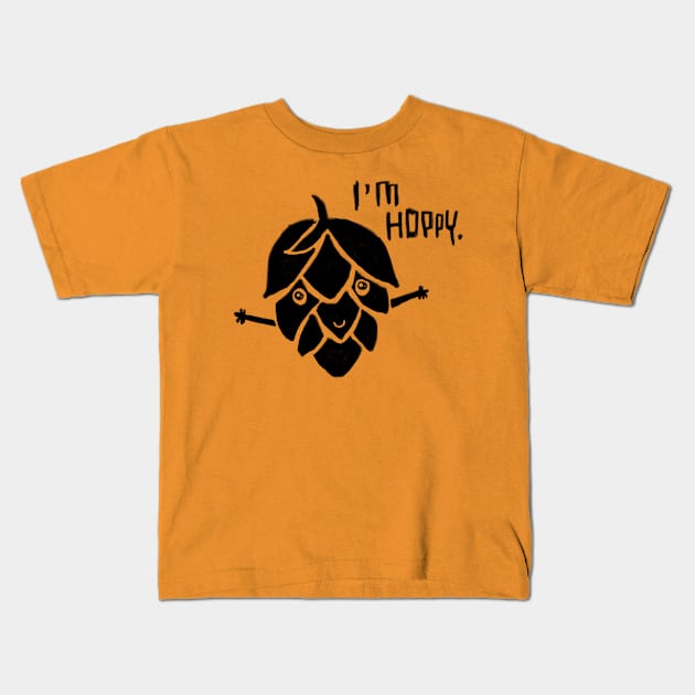 Craft brewery pun, happy hoppy hops Kids T-Shirt by badlydrawnbabe